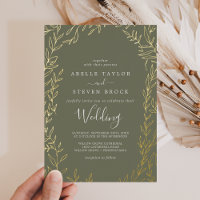 Minimal Leaf | Gold Foil Dark Green Wedding