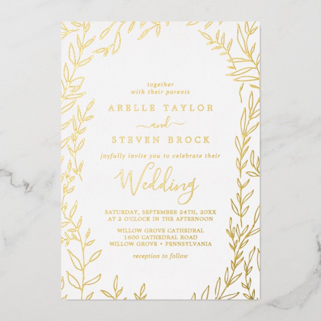 Minimal Leaf | Gold Foil Frame Wedding (Front)