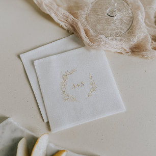 Minimal Leaf Gold Foil Monogram Wedding Napkins