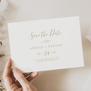 Minimal Leaf   Gold Horizontal Save The Date