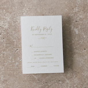 Minimal Leaf Gold Menu Choice RSVP Card