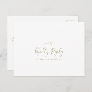 Minimal Leaf Gold Menu Choice RSVP Postcard