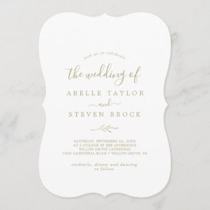 Minimal Leaf   Gold Monogram Back Wedding Invitation