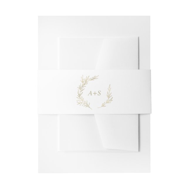 Minimal Leaf | Gold Monogram Wedding Invitation Belly Band (Front Example)