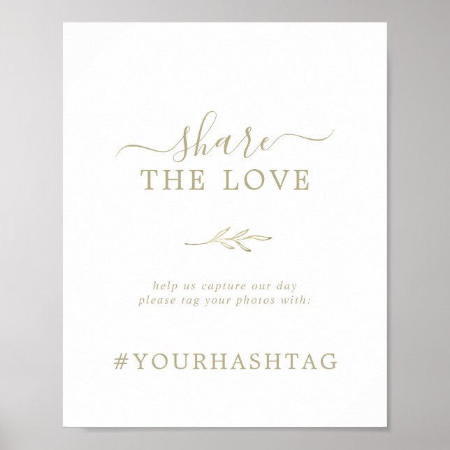 Minimal Leaf | Gold Share The Love Hashtag Sign (Front)