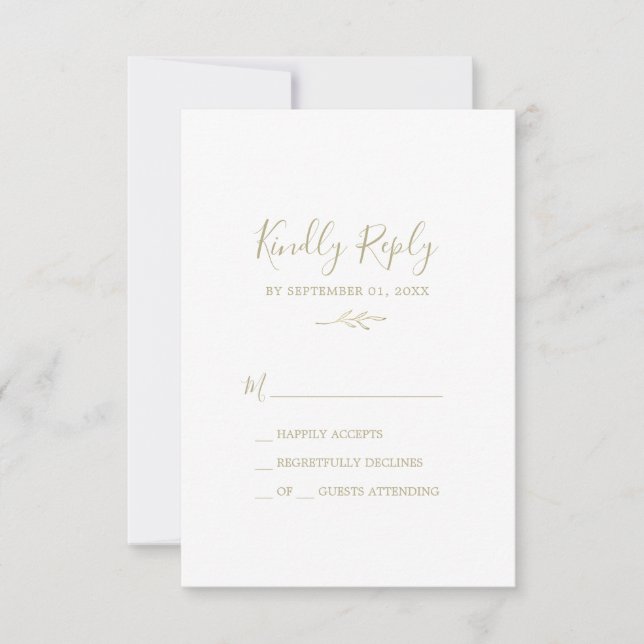 Minimal Leaf | Gold Simple RSVP Card (Front)