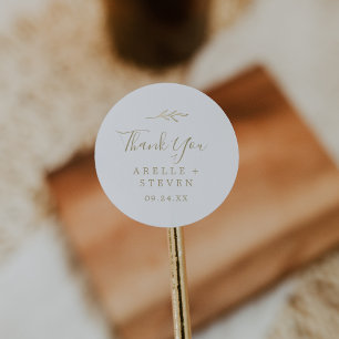 Minimal Leaf   Gold Thank You Favour Sticker