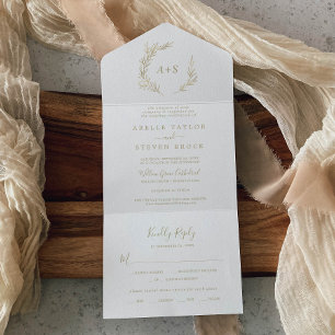 Minimal Leaf   Gold Wedding All In One Invitation