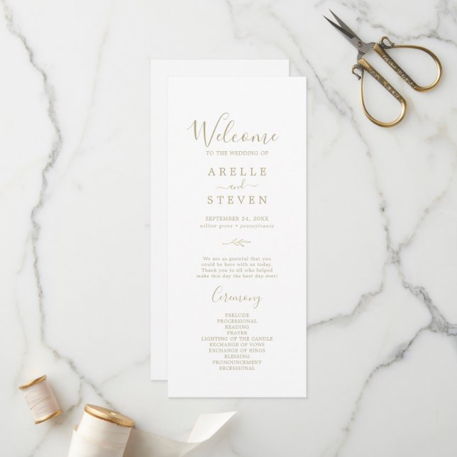 Minimal Leaf | Gold Wedding Program Programme (Front/Back In Situ)
