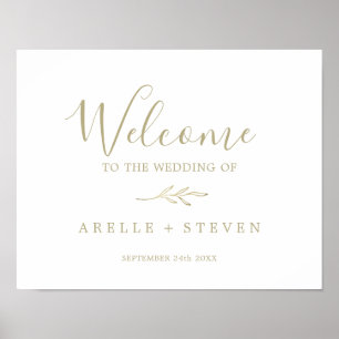 Minimal Leaf Gold Wedding Welcome Poster