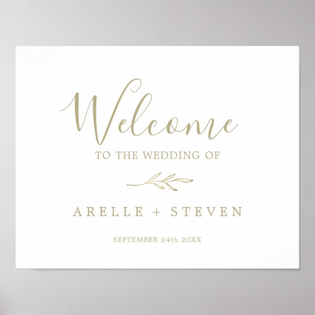 Minimal Leaf | Gold Wedding Welcome Poster (Front)
