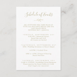 Minimal Leaf Gold Weekend Schedule of Events Enclosure Card