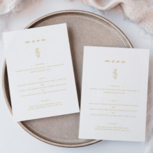 Minimal Leaf Gold & White Wedding Dinner Flat Menu
