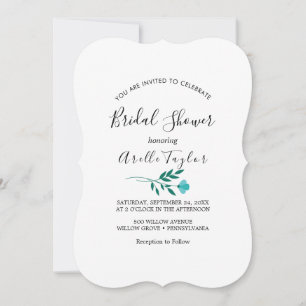Minimal Leaf Green Flower Bridal Shower Invitation