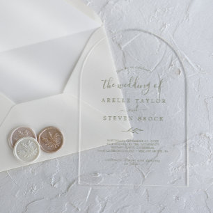 Minimal Leaf Green Modern Simple Botanical Wedding Acrylic Invitations