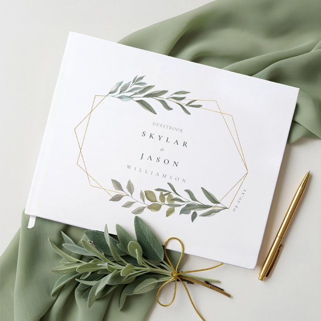 Minimal Leaf Greenery & Gold Geometric Terrarium Guest Book (Minimal Leaf Greenery & Gold Geometric Terrarium Guest Book)