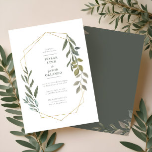 Minimal Leaf Greenery & Gold Geometric Terrarium Invitation