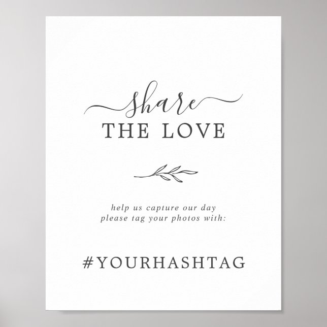Minimal Leaf | Grey Share The Love Hashtag Sign (Front)