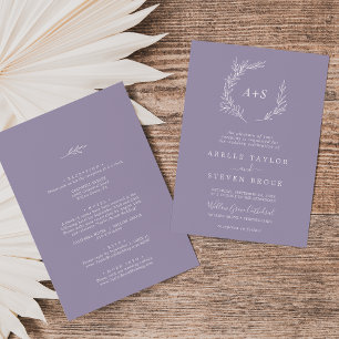 Minimal Leaf   Lavender All In One Wedding Invitation