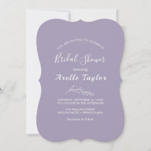 Minimal Leaf Lavender Bridal Shower Invitation