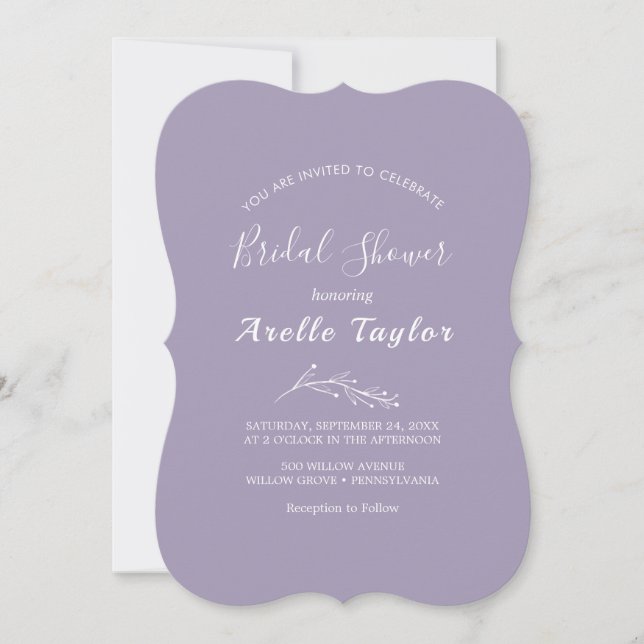 Minimal Leaf | Lavender Bridal Shower Invitation (Front)