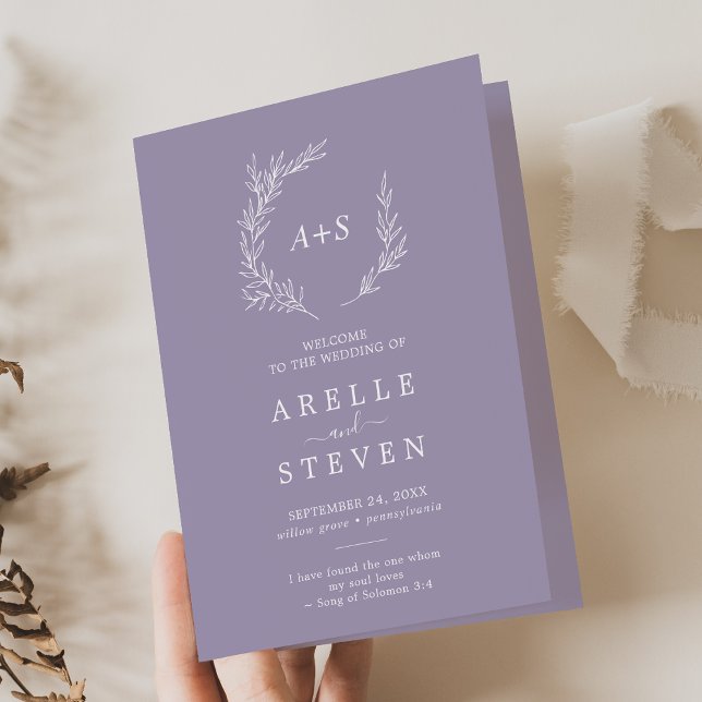 Minimal Leaf | Lavender Folded Wedding Program Programme (Creator Uploaded)