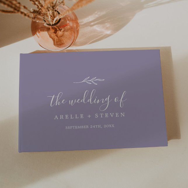 Minimal Leaf | Lavender Monogram Back Wedding Guest Book (Creator Uploaded)