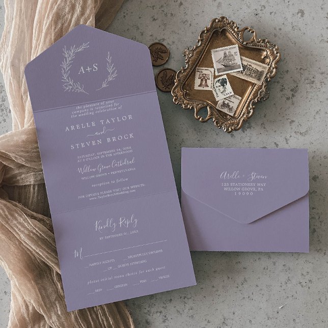Minimal Leaf | Lavender Wedding All In One Invitation (Creator Uploaded)