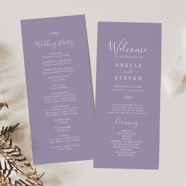 Minimal Leaf | Lavender Wedding Program Programme (Creator Uploaded)