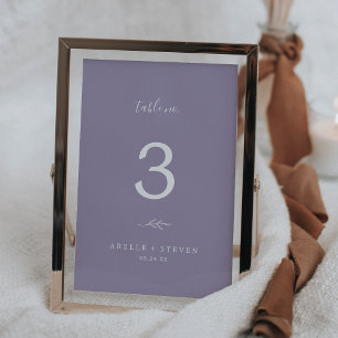 Minimal Leaf Lavender Wedding Table Number