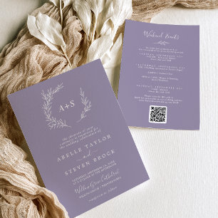 Minimal Leaf Lavender Weekend Events Wedding Invitation