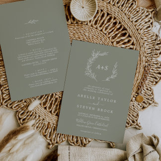 Minimal Leaf | Light Sage Green All In One Wedding Invitation