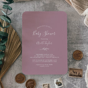 Minimal Leaf   Mauve Baby Shower Invitation