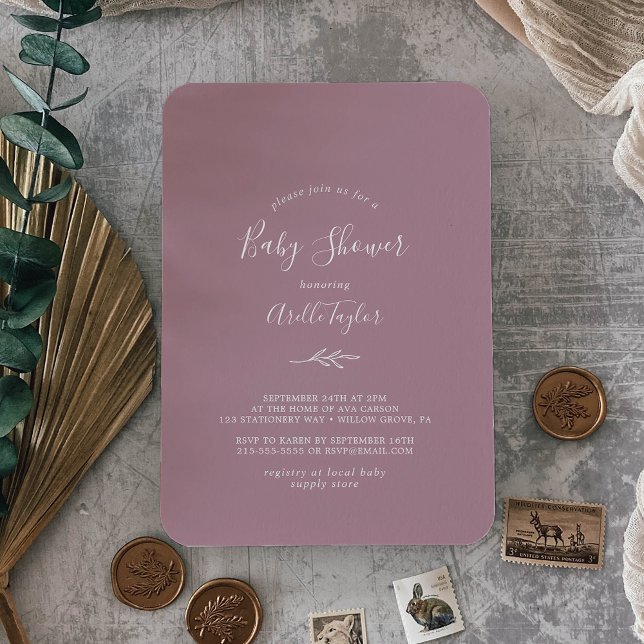 Minimal Leaf | Mauve Baby Shower Invitation (Creator Uploaded)