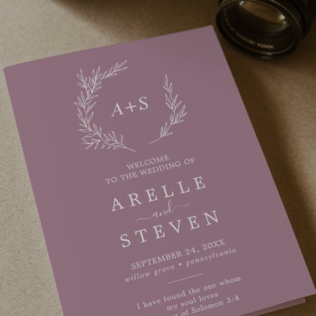 Minimal Leaf | Mauve Folded Wedding Program Programme (Creator Uploaded)