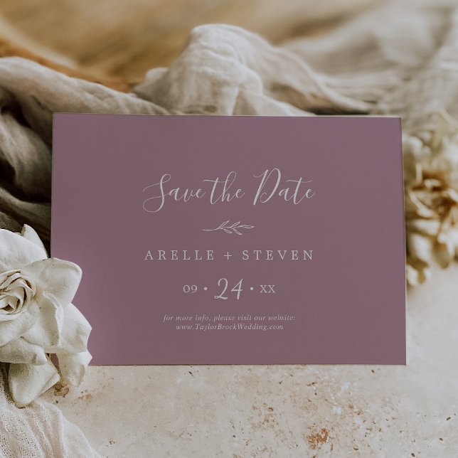 Minimal Leaf | Mauve Horizontal Save The Date (Creator Uploaded)