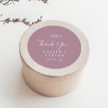 Minimal Leaf | Mauve Thank You Favour Sticker<br><div class="desc">These minimal leaf mauve thank you wedding favour stickers are perfect for a boho wedding reception. The design features a simple greenery leaf silhouette in a romantic purple pink colour with minimalist bohemian garden style. Personalise the sticker labels with your names, the event (if applicable), and the date. These stickers...</div>