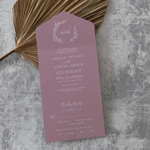 Minimal Leaf Mauve Wedding All In One Invitation