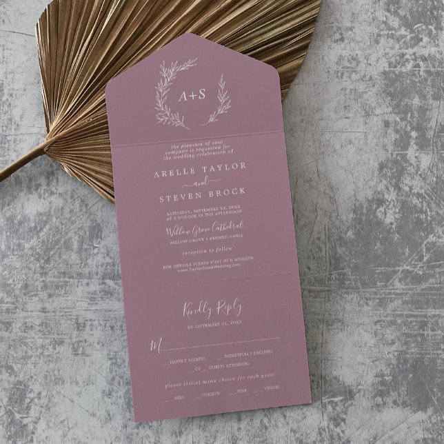 Minimal Leaf | Mauve Wedding All In One Invitation (Creator Uploaded)