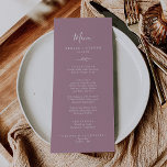 Minimal Leaf | Mauve Wedding Dinner Menu<br><div class="desc">This minimal leaf mauve wedding dinner menu card is perfect for a boho wedding. The design features a simple greenery leaf silhouette in a romantic purple pink colour with minimalist bohemian garden style. This menu can be used for a wedding reception,  rehearsal dinner,  or any event.</div>