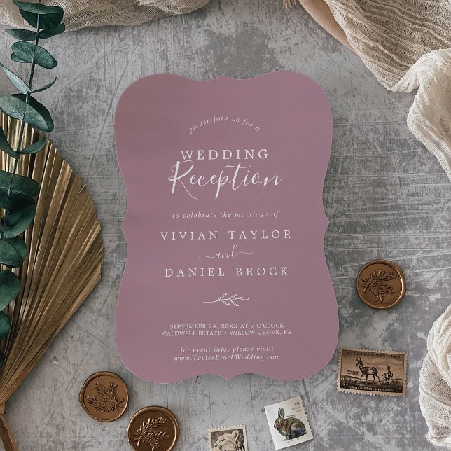 Minimal Leaf | Mauve Wedding Reception Invitation (Creator Uploaded)