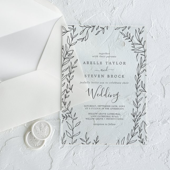 Minimal Leaf Modern Greenery Elegant Boho Wedding Acrylic Invitations (Minimal Leaf Modern Greenery Elegant Boho Wedding Acrylic Invitations)