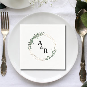 Minimal Leaf Monogram Custom Wedding Cocktail Napkin