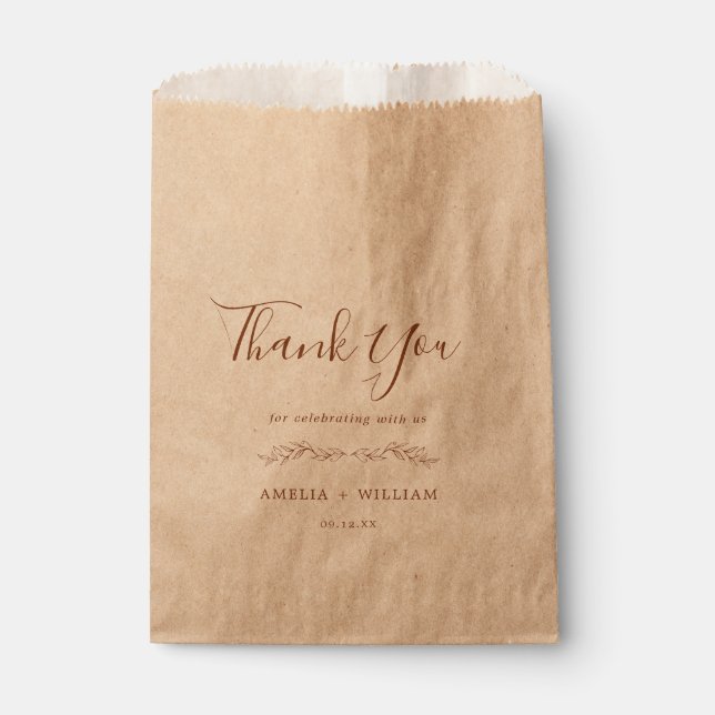 Minimal Leaf Monogram Wedding Favour Bag (Front)