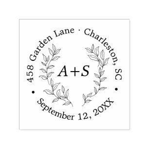 Minimal Leaf Monogram Wedding Self-Inking Stamp