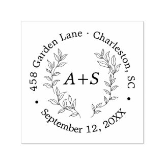 Minimal Leaf Monogram Wedding Self-Inking Stamp