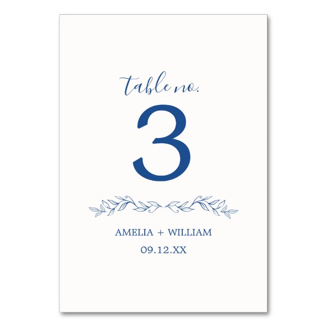 Minimal Leaf Monogram Wedding Table Number Card (Back)