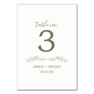 Minimal Leaf Monogram Wedding Table Number Card