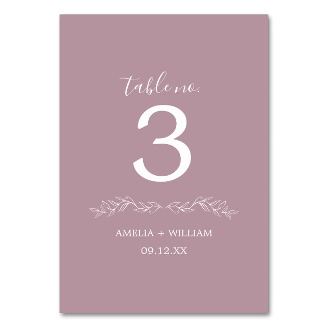 Minimal Leaf Monogram Wedding Table Number Card (Back)