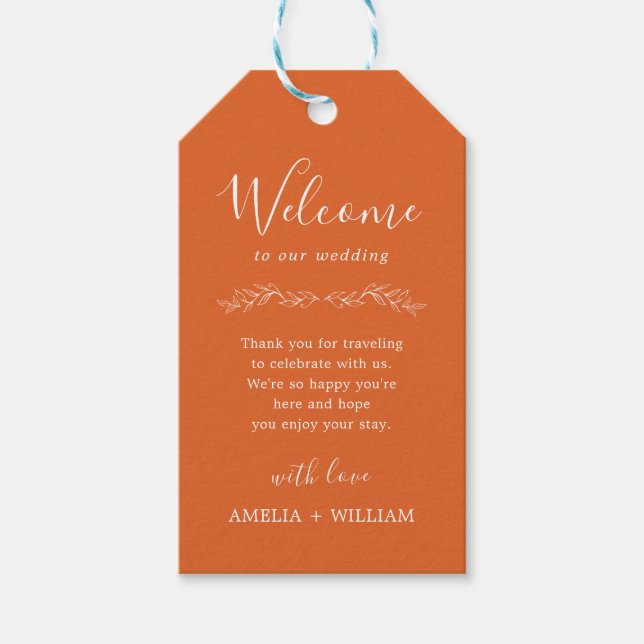 Minimal Leaf Monogram Wedding Welcome Gift Tag (Front)